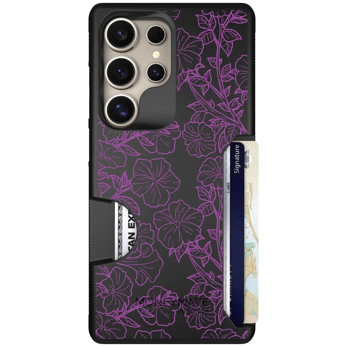 scoochzza Moneymate in Purple Petunias | Slim Wallet Case with Card Holder - Galaxy S25 Ultra Case Only