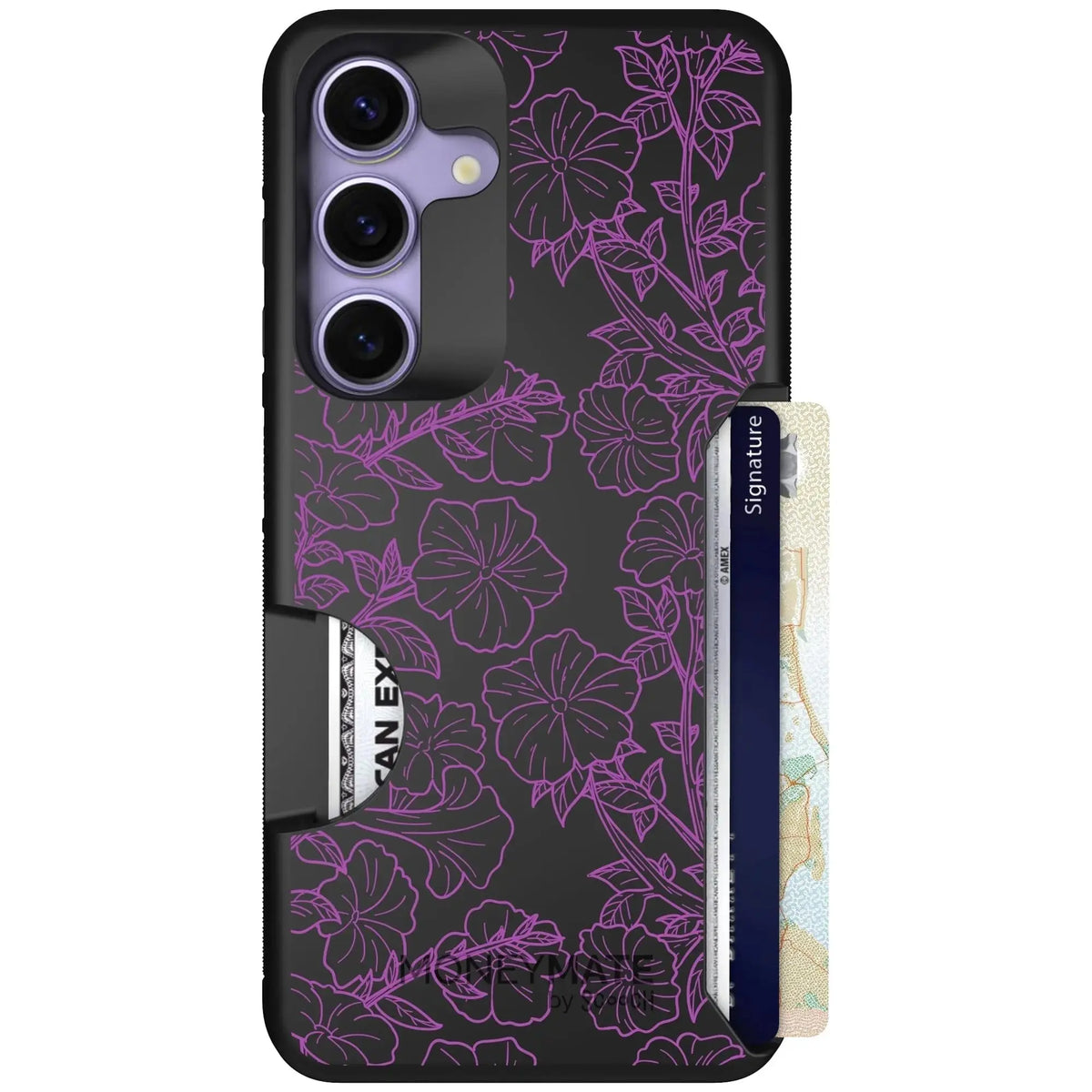 scoochzza Moneymate in Purple Petunias | Slim Wallet Case with Card Holder - Galaxy S26 Case Only