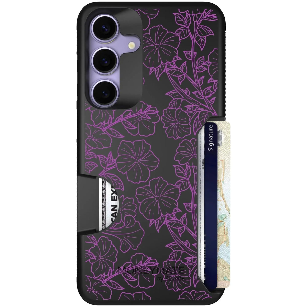 scoochzza Moneymate in Purple Petunias | Slim Wallet Case with Card Holder - Galaxy S26+ Case Only