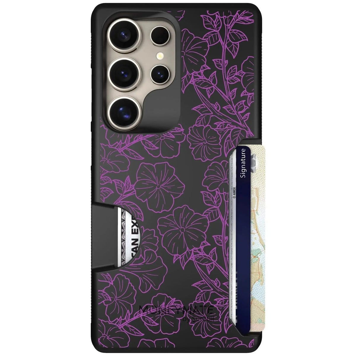 scoochzza Moneymate in Purple Petunias | Slim Wallet Case with Card Holder - Galaxy S26 Ultra Case Only