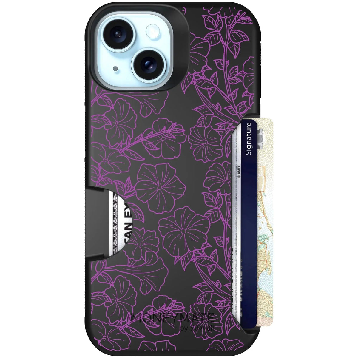 scoochzza Moneymate in Purple Petunias | Slim Wallet Case with Card Holder - iPhone 13 Case Only