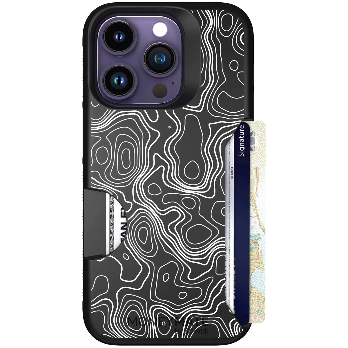 scoochzza Moneymate in Topography | Slim Wallet Case with Card Holder - iPhone 14 Pro Case Only