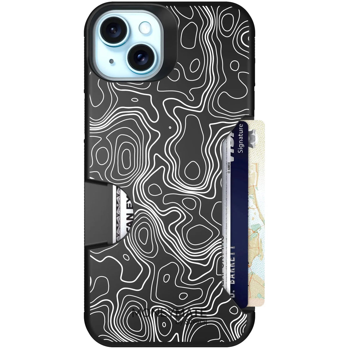 scoochzza Moneymate in Topography | Slim Wallet Case with Card Holder - iPhone 15 Plus Case Only