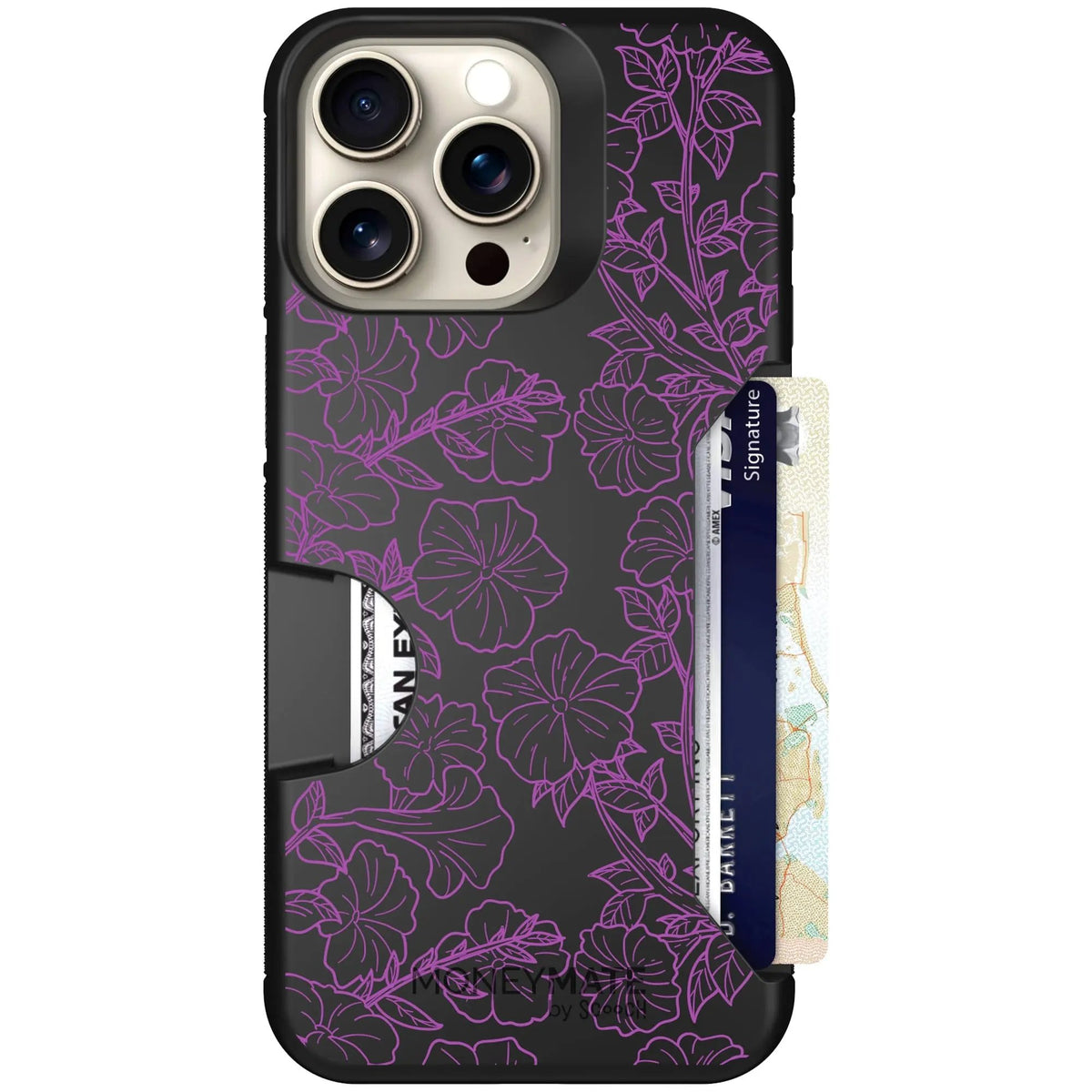 scoochzza Moneymate in Purple Petunias | Slim Wallet Case with Card Holder - iPhone 15 Pro Max Case Only