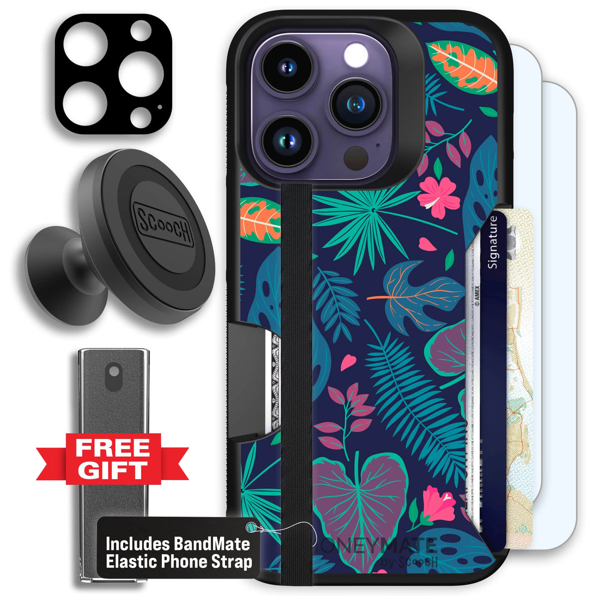 Moneymate - iPhone 14 Pro - Tropical Leaves - Defender Bundle