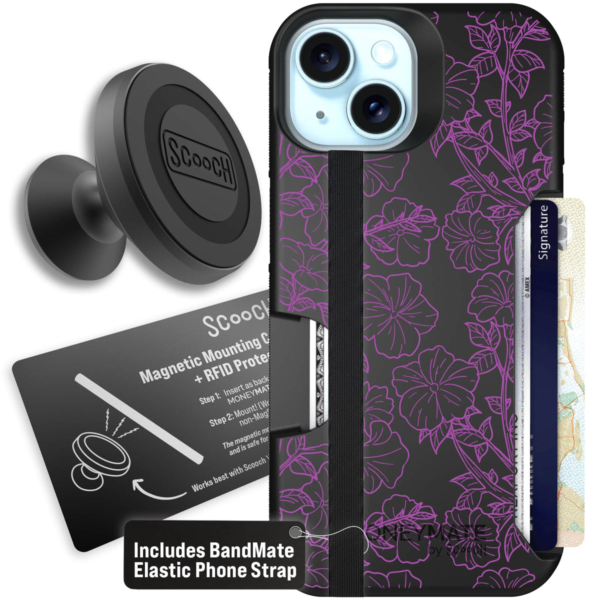 Moneymate - iPhone 15 - Purple Petunias - Starter Bundle