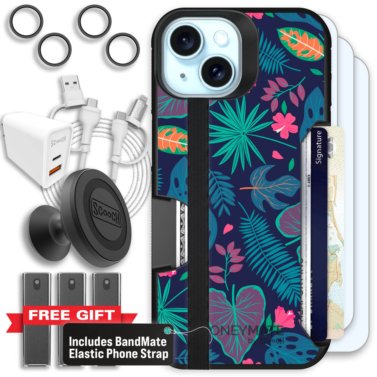 Moneymate - iPhone 15 - Tropical Leaves - Ultimate Bundle