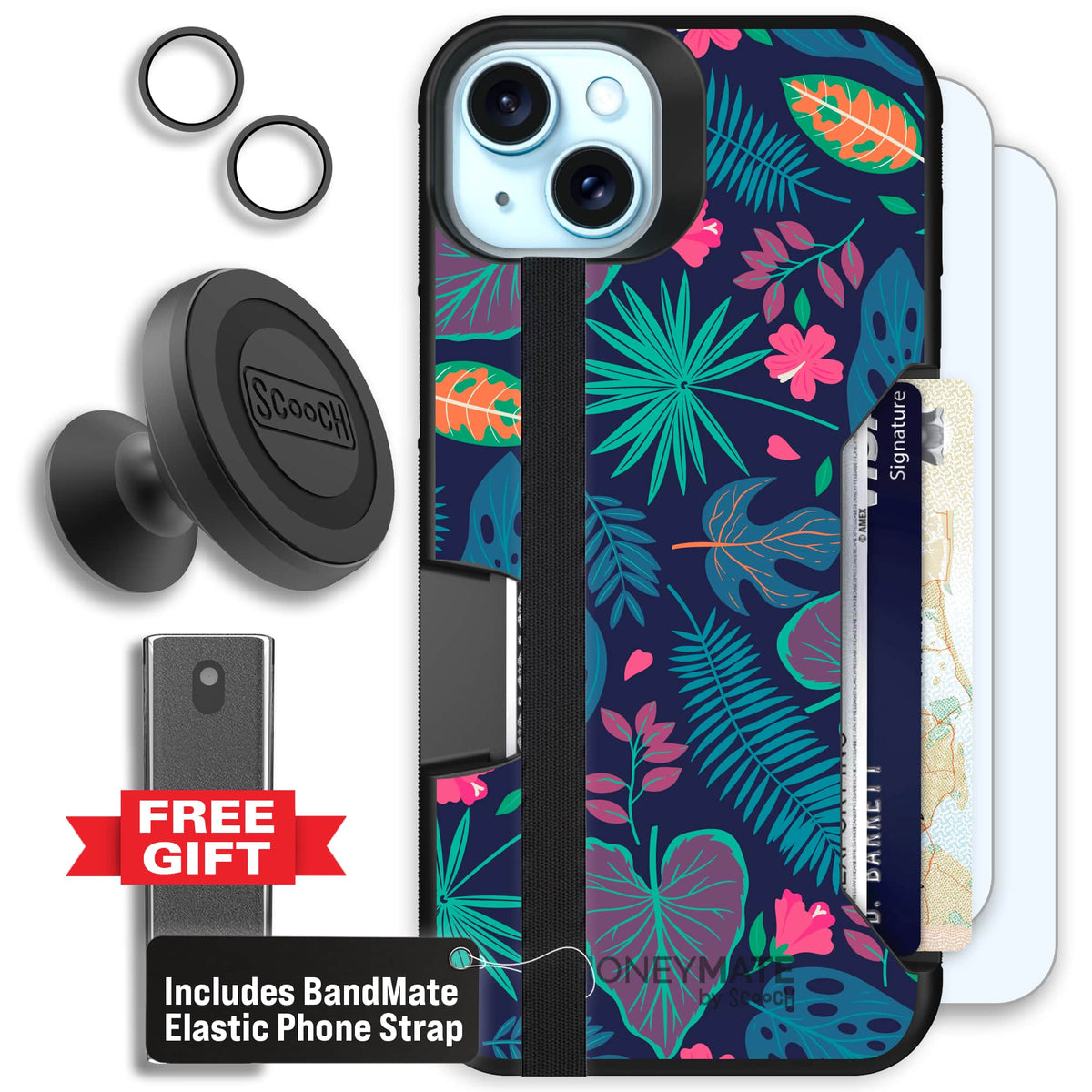 Moneymate - iPhone 15 Plus - Tropical Leaves - Defender Bundle