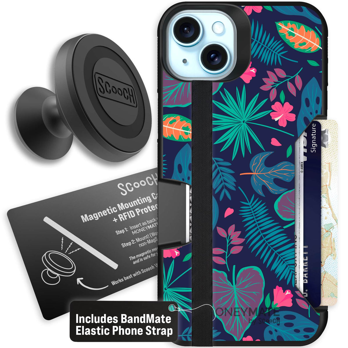 Moneymate - iPhone 15 Plus - Tropical Leaves - Starter Bundle
