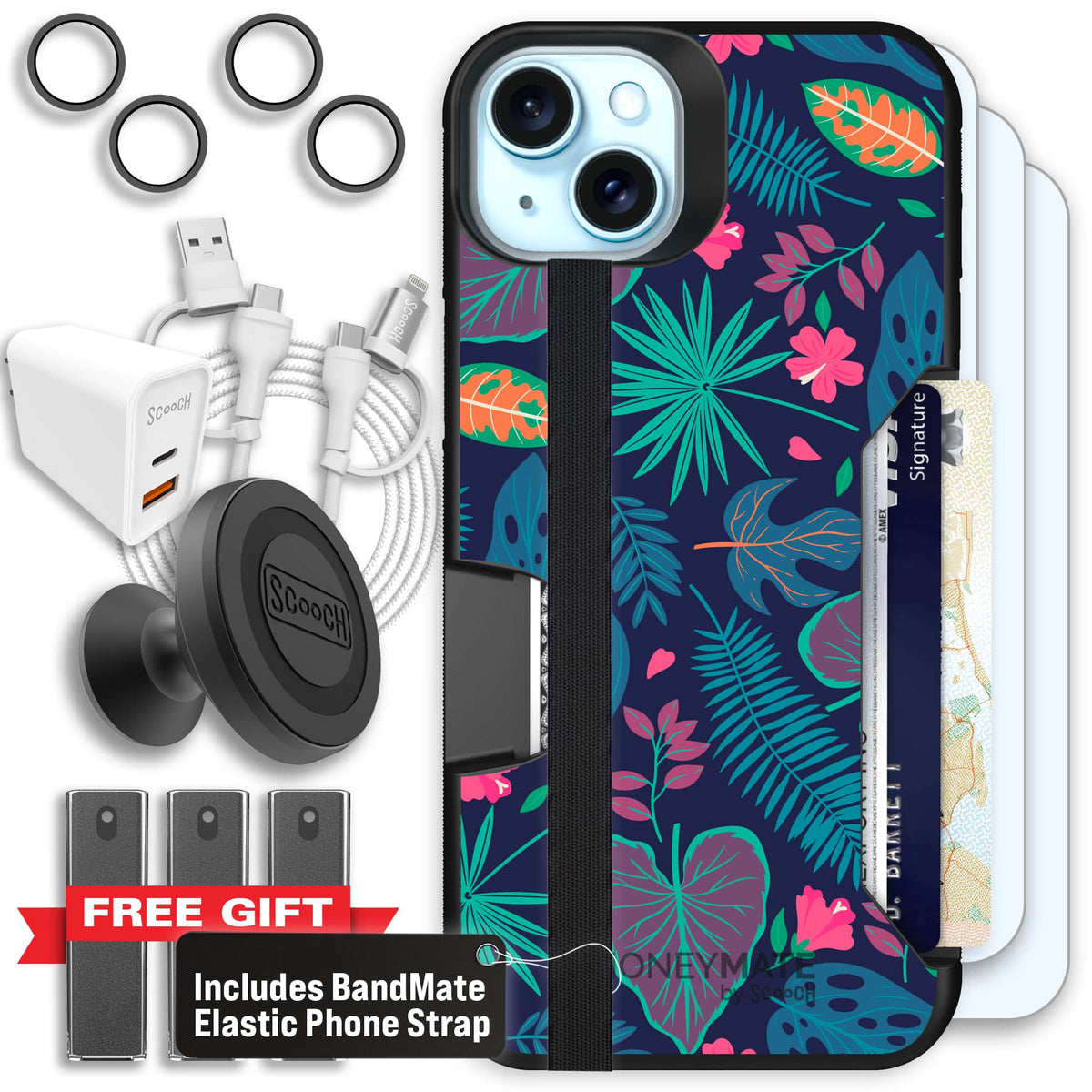 Moneymate - iPhone 15 Plus - Tropical Leaves - Ultimate Bundle