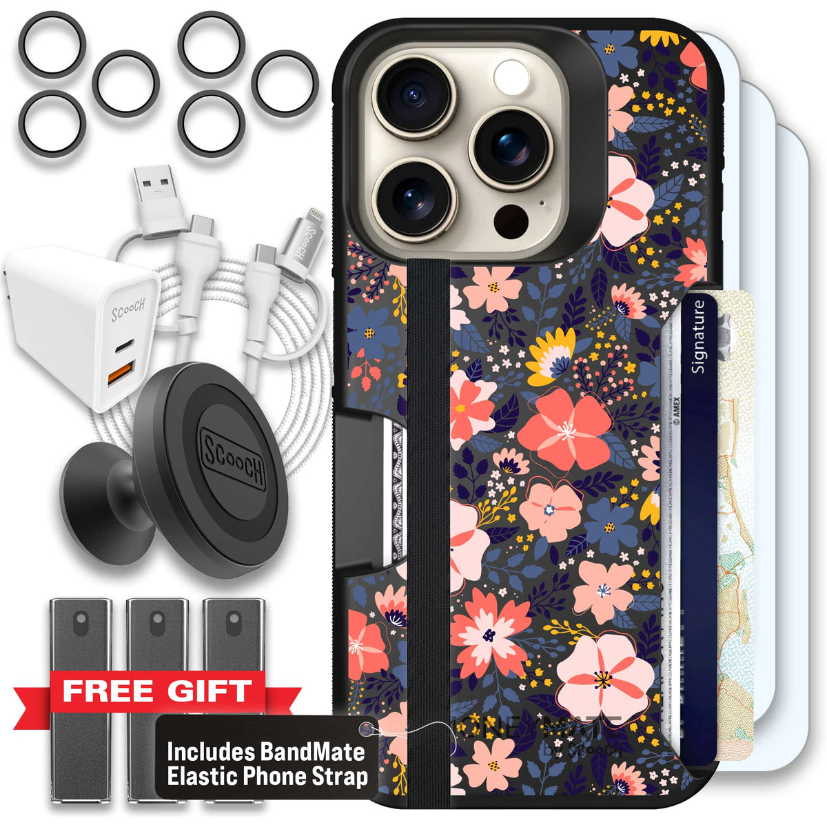 Moneymate - iPhone 15 Pro - Wildflowers - Ultimate Bundle