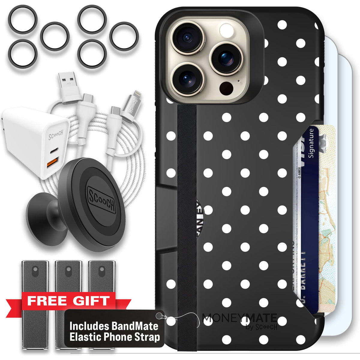 Moneymate - iPhone 15 Pro Max - Polka Dots - Ultimate Bundle