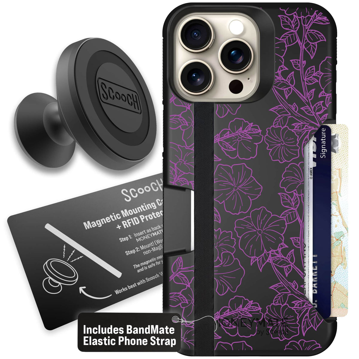 Moneymate - iPhone 15 Pro Max - Purple Petunias - Starter Bundle