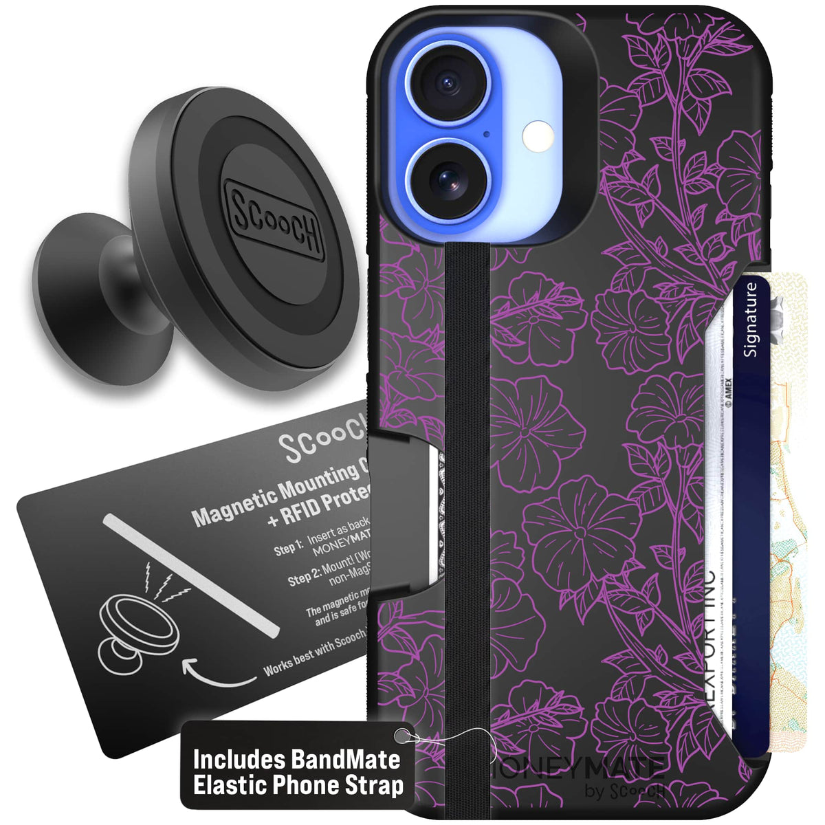 Moneymate - iPhone 16 - Purple Petunias - Starter Bundle