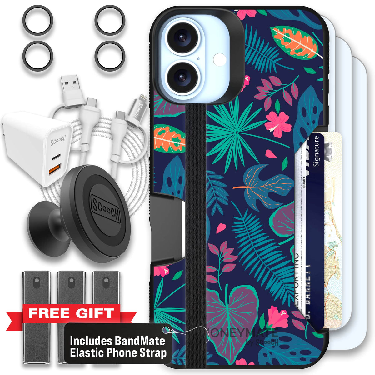 Moneymate - iPhone 16 Plus - Tropical Leaves - Ultimate Bundle