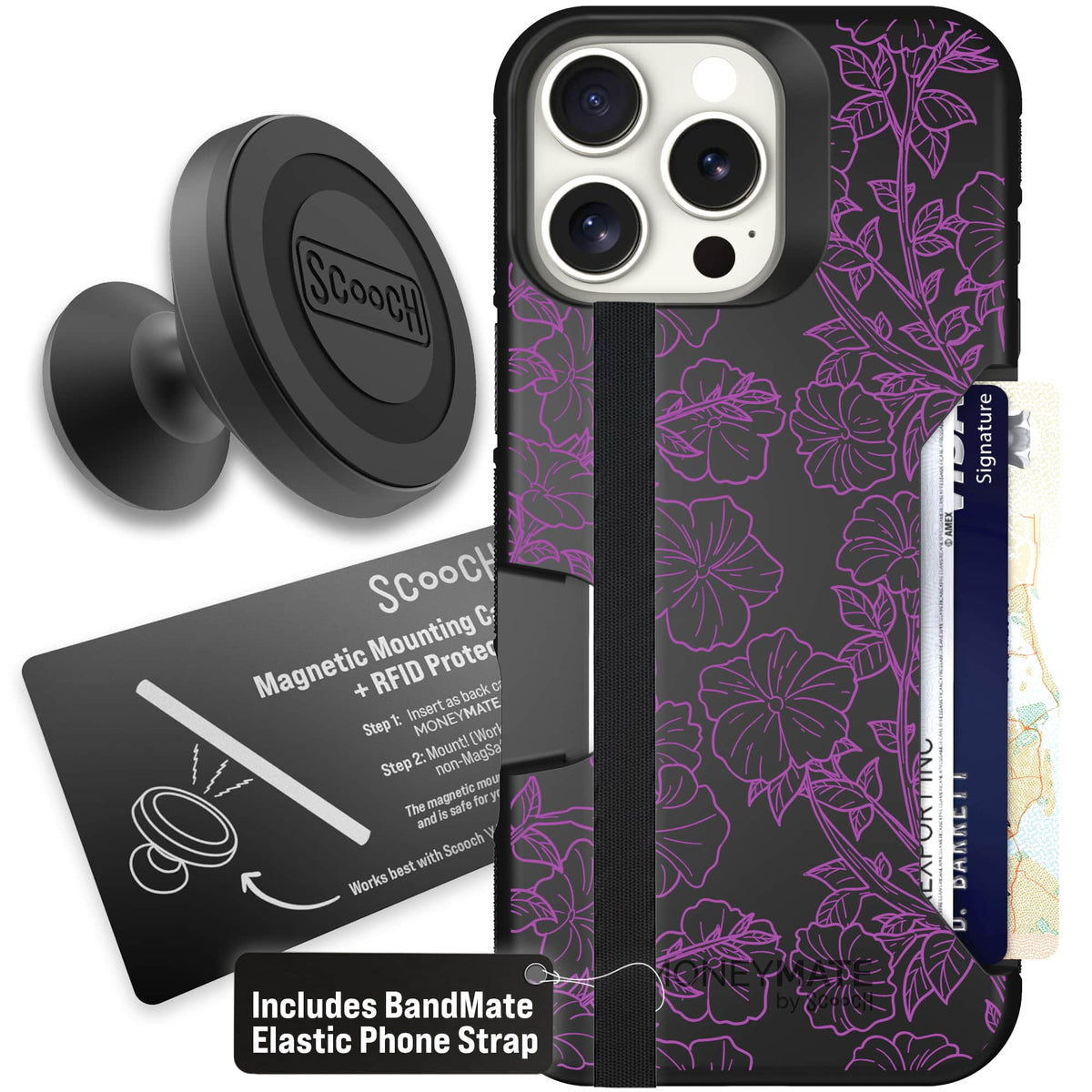 Moneymate - iPhone 16 Pro Max - Purple Petunias - Starter Bundle