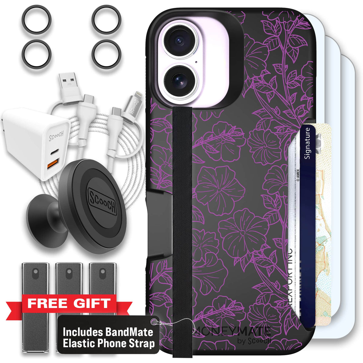 Moneymate - iPhone 17 - Purple Petunias - Ultimate Bundle
