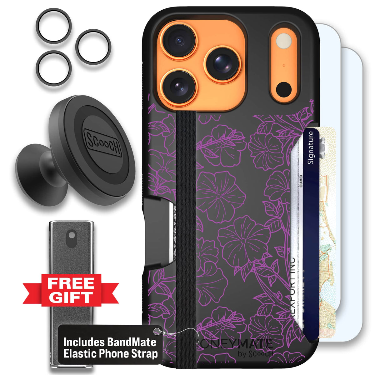 Moneymate - iPhone 17 Pro - Purple Petunias - Defender Bundle