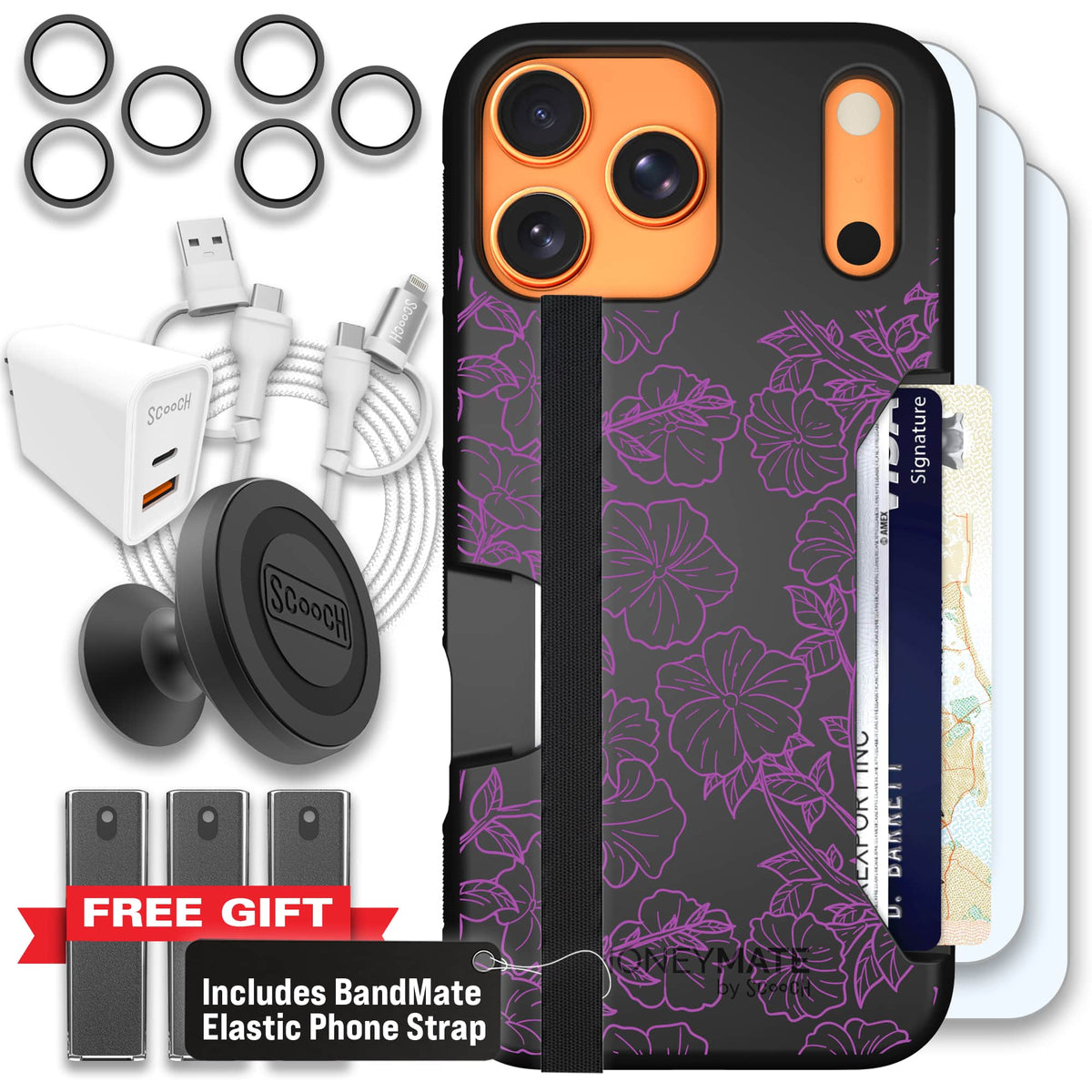 Moneymate - iPhone 17 Pro Max - Purple Petunias - Ultimate Bundle