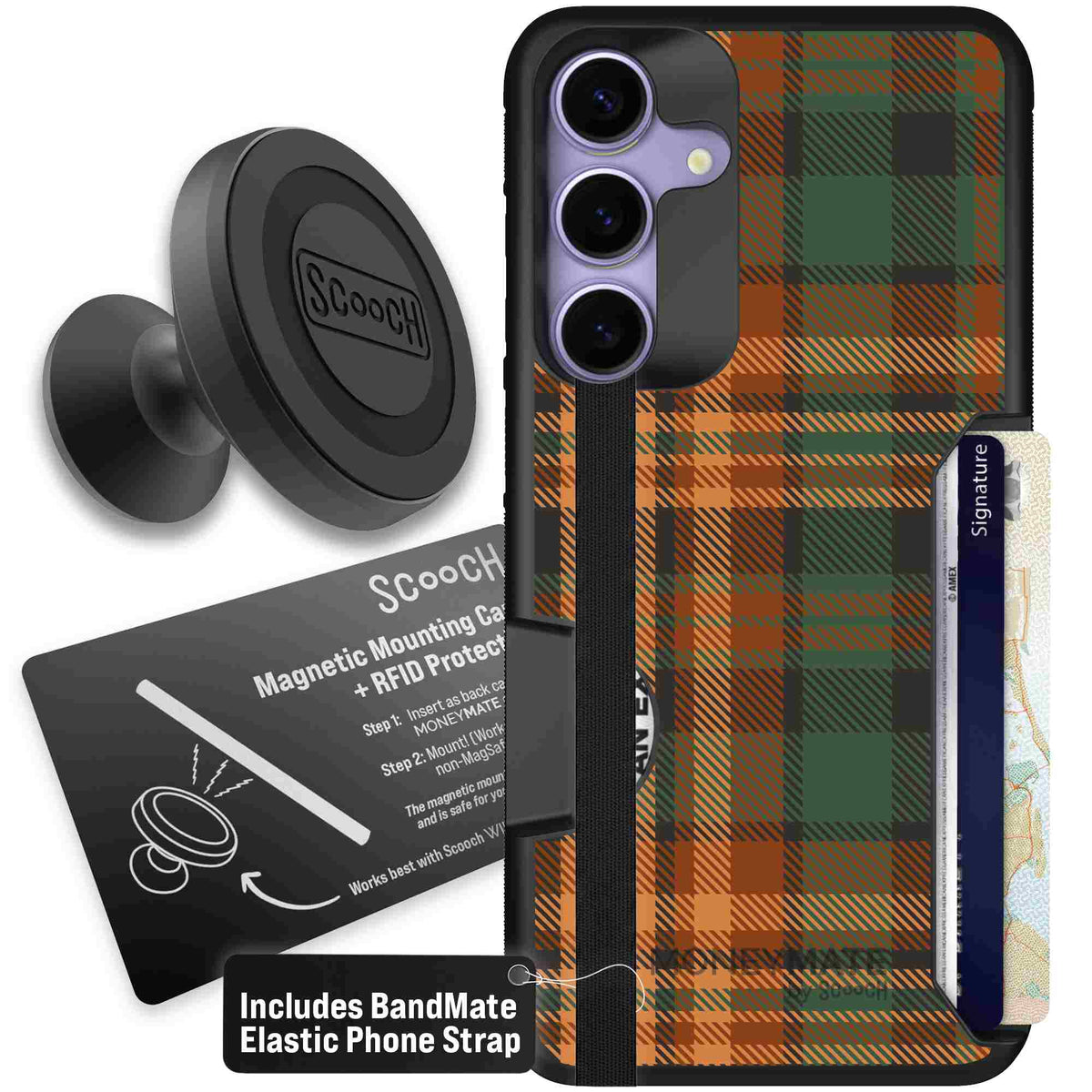 Fall Flannel orange and brown plaid pattern on a scoochzza Moneymate case for Galaxy S25+ - Starter Bundle