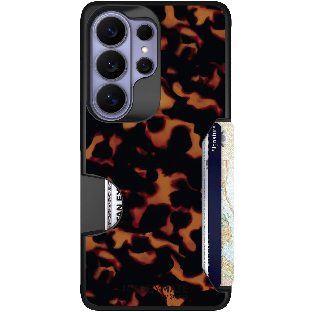 Tortoise Shell amber brown and black mottled pattern on a scoochzza Moneymate case for Galaxy S26 Ultra