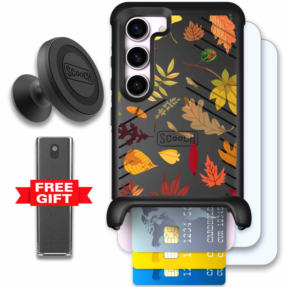 Autumn Leaves multicolored fall foliage pattern on a charcoal scoochzza Wingmate case for Galaxy S23 - Defender Bundle