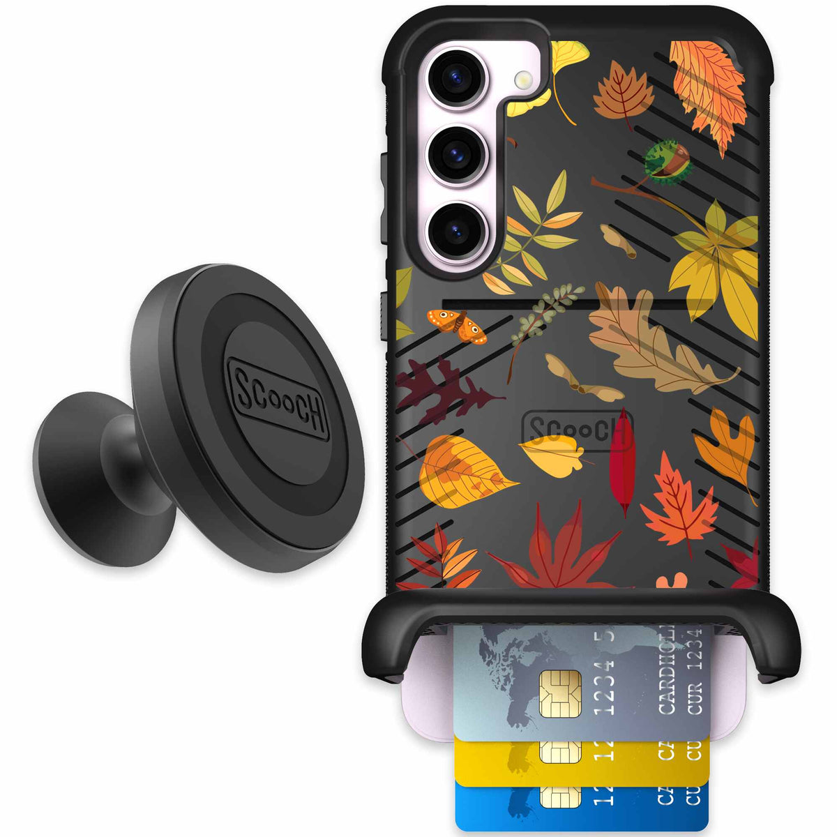 Autumn Leaves multicolored fall foliage pattern on a charcoal scoochzza Wingmate case for Galaxy S23+ - Starter Bundle