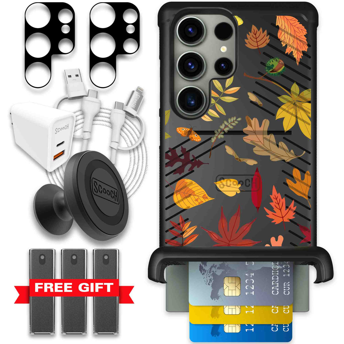 Autumn Leaves multicolored fall foliage pattern on a charcoal scoochzza Wingmate case for Galaxy S23 Ultra - Ultimate Bundle