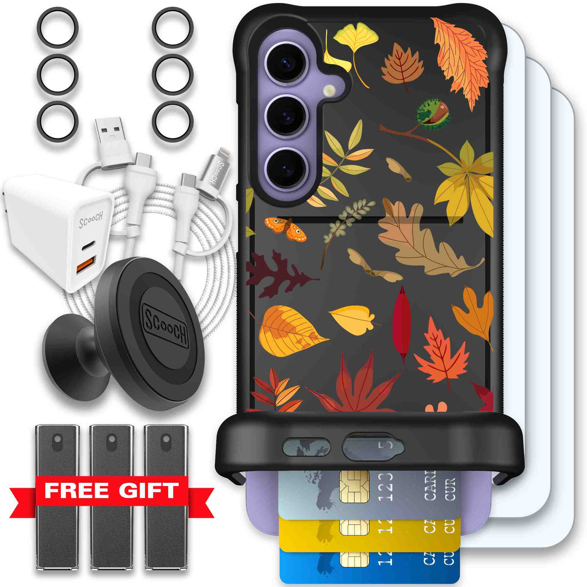 Autumn Leaves multicolored fall foliage pattern on a charcoal scoochzza Wingmate case for Galaxy S24+ - Ultimate Bundle