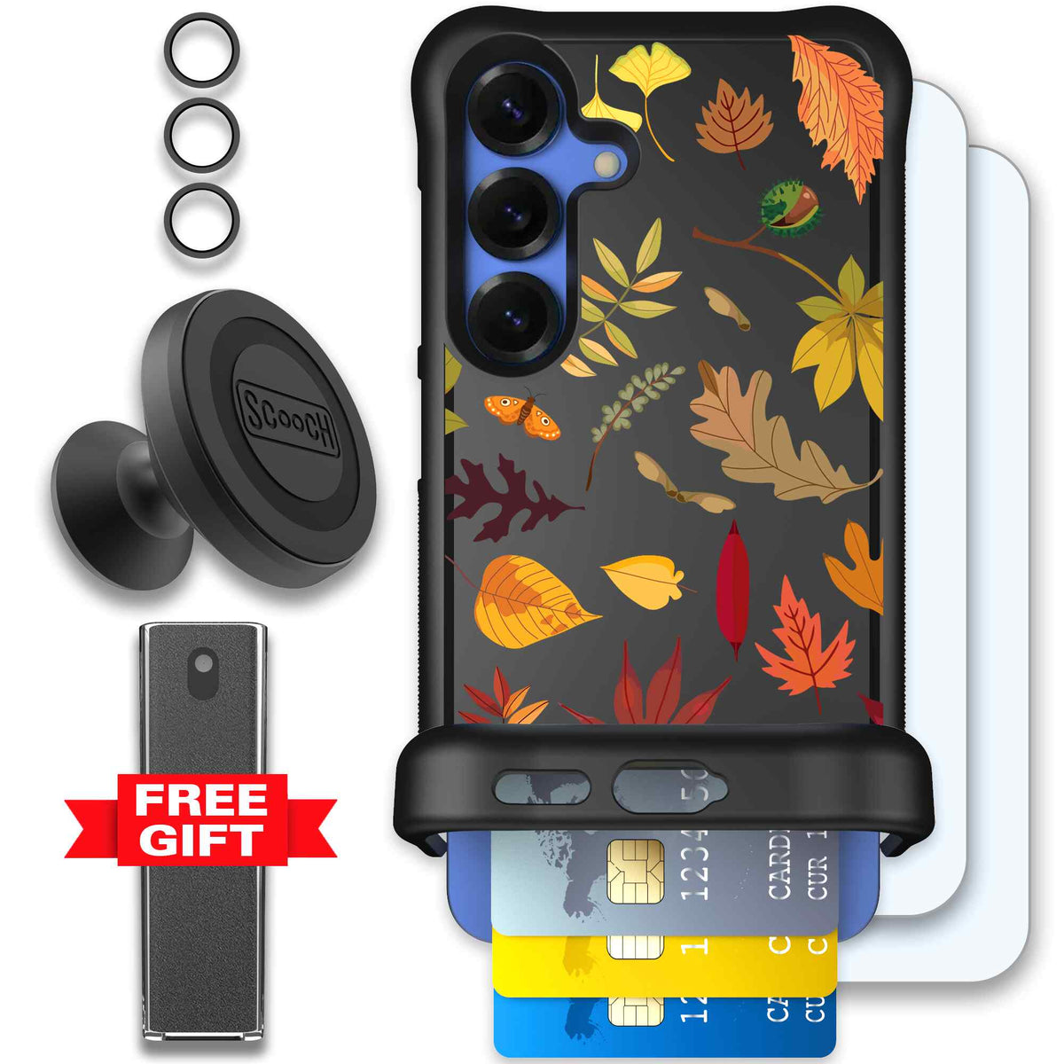 Autumn Leaves multicolored fall foliage pattern on a charcoal scoochzza Wingmate case for Galaxy S25 - Defender Bundle