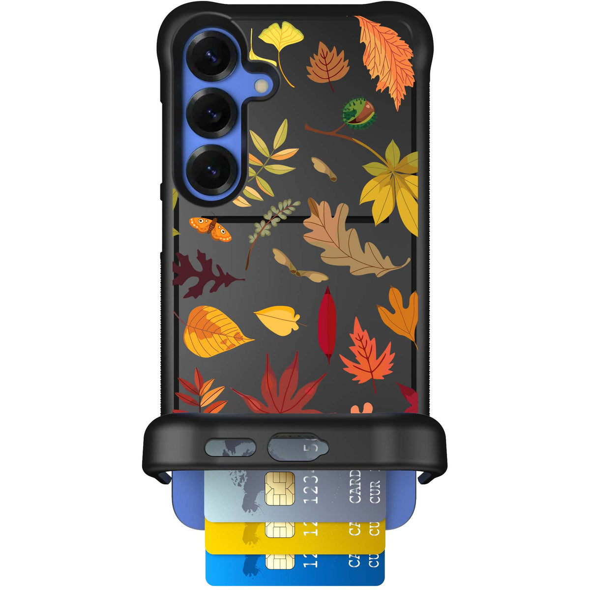Autumn Leaves multicolored fall foliage pattern on a charcoal scoochzza Wingmate case for Galaxy S25+
