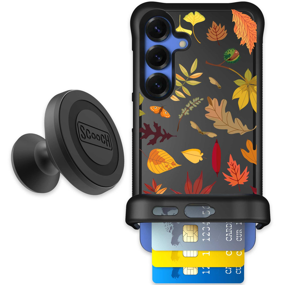 Autumn Leaves multicolored fall foliage pattern on a charcoal scoochzza Wingmate case for Galaxy S25 - Starter Bundle