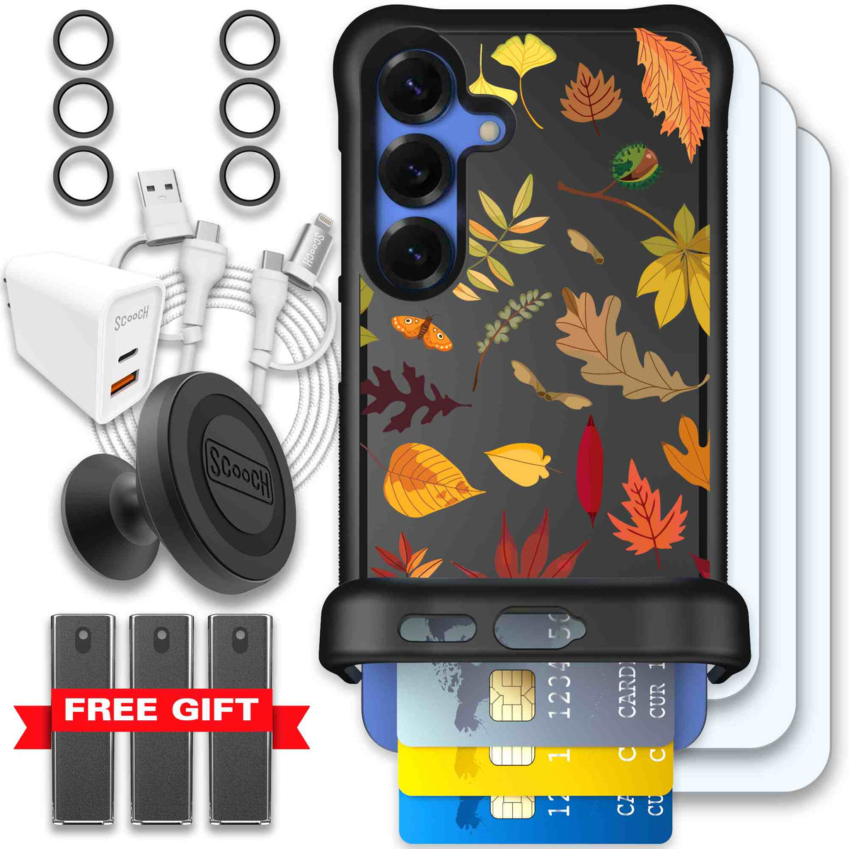 Autumn Leaves multicolored fall foliage pattern on a charcoal scoochzza Wingmate case for Galaxy S25 - Ultimate Bundle