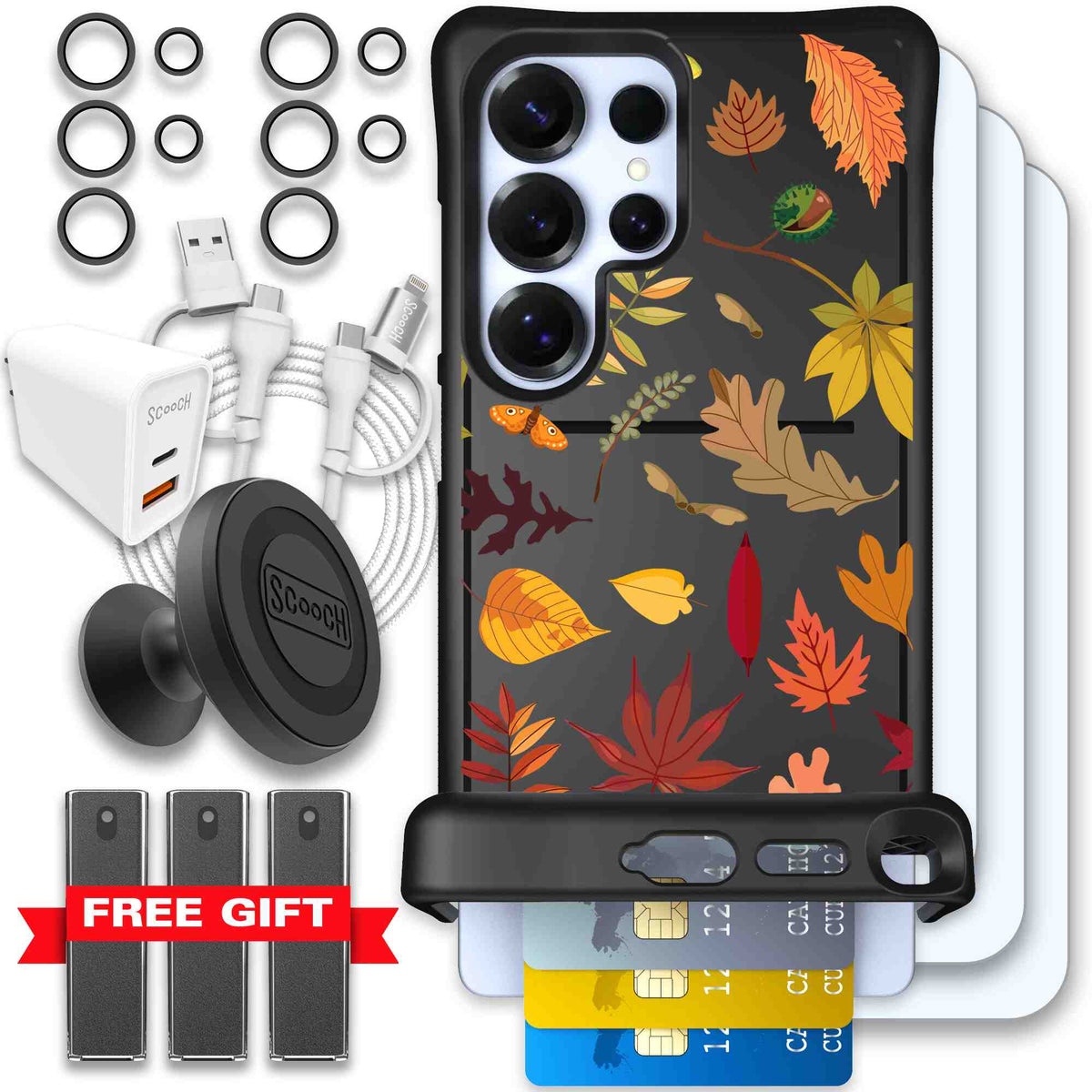 Autumn Leaves multicolored fall foliage pattern on a charcoal scoochzza Wingmate case for Galaxy S25 Ultra - Ultimate Bundle