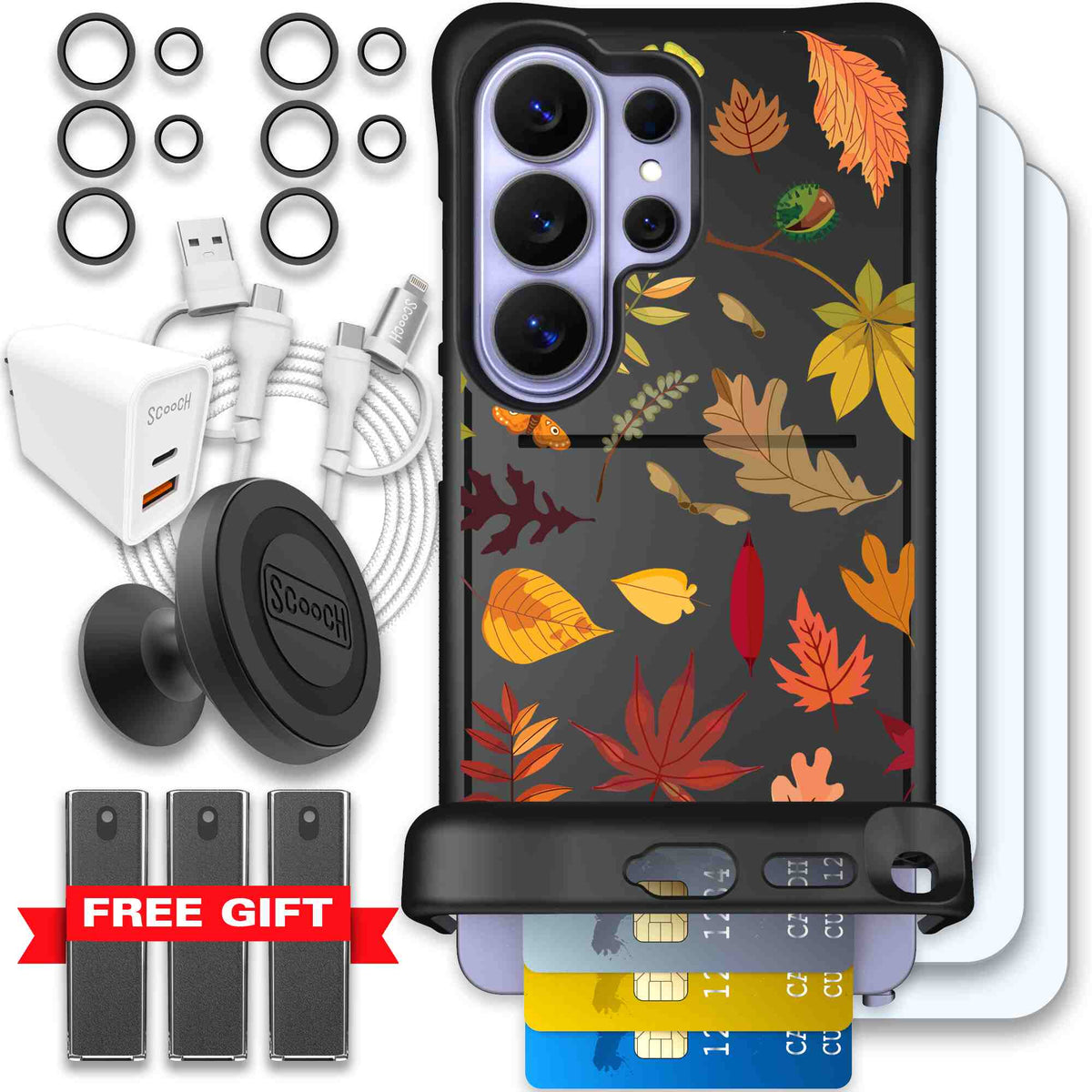 Autumn Leaves multicolored fall foliage pattern on a charcoal scoochzza Wingmate case for Galaxy S26 Ultra - Ultimate Bundle