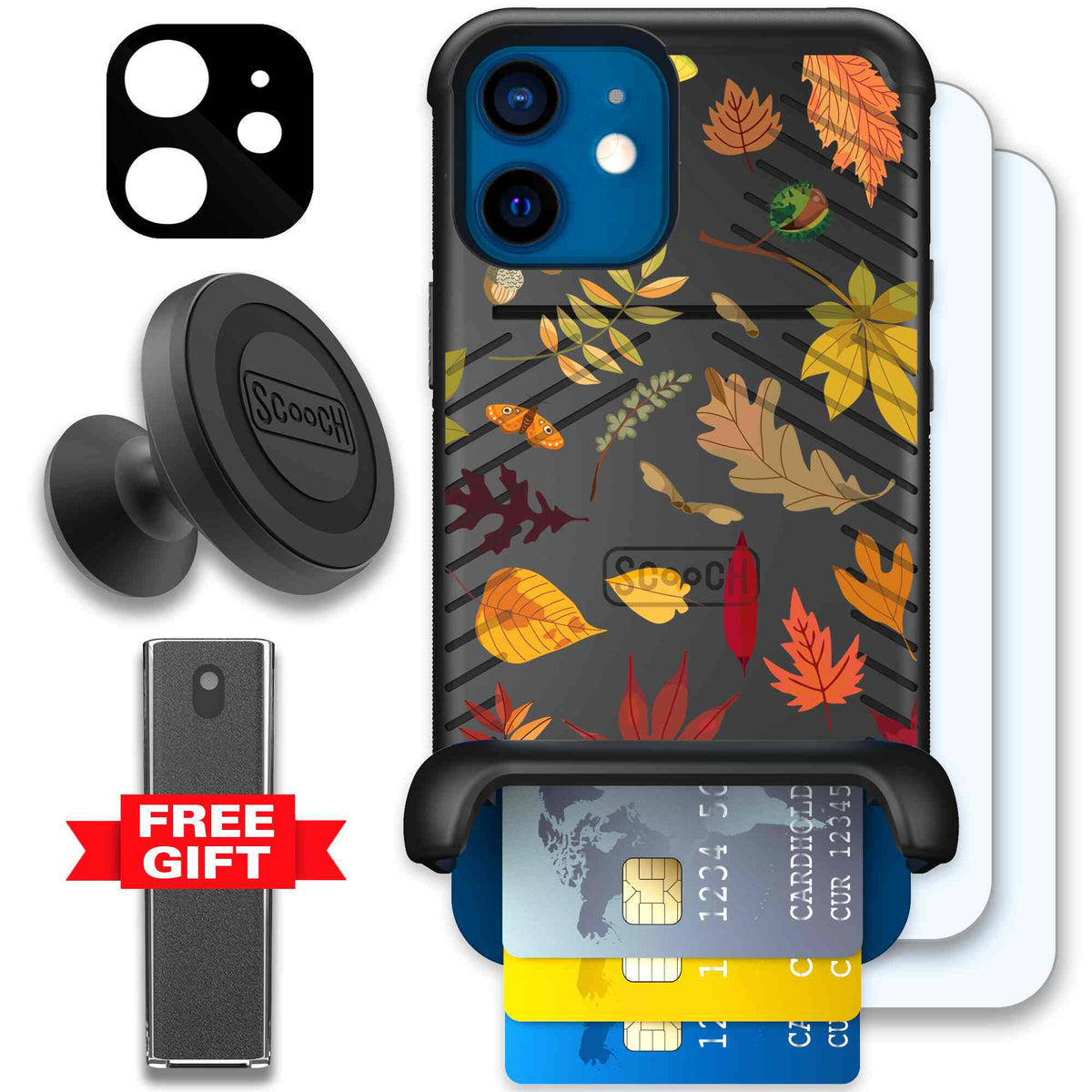 Autumn Leaves multicolored fall foliage pattern on a charcoal scoochzza Wingmate case for iPhone 12 - Defender Bundle