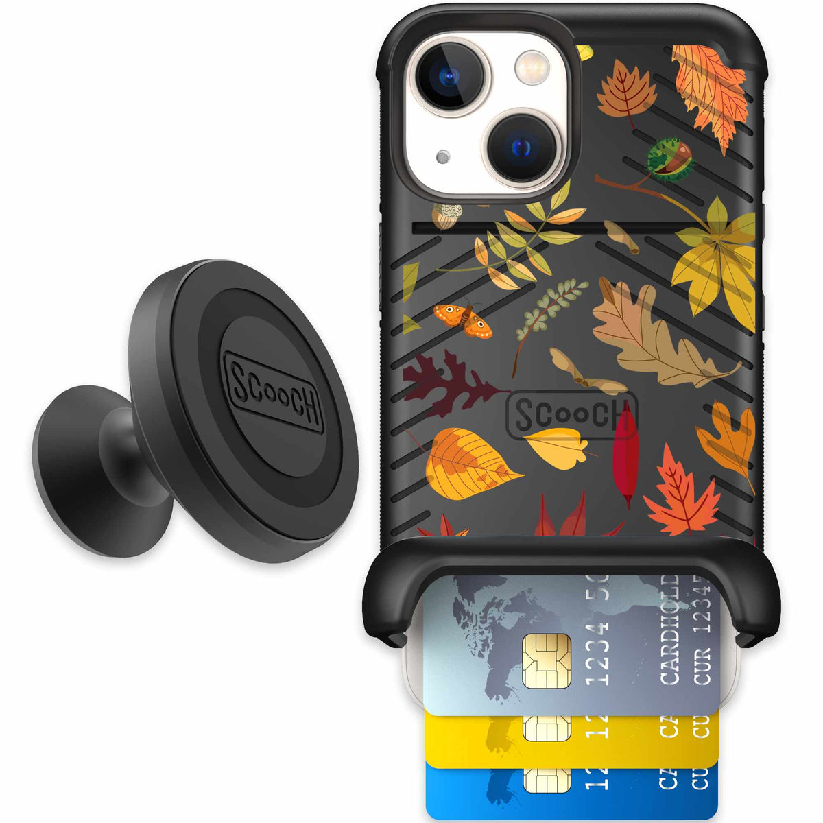 Autumn Leaves multicolored fall foliage pattern on a charcoal scoochzza Wingmate case for iPhone 13 mini - Starter Bundle