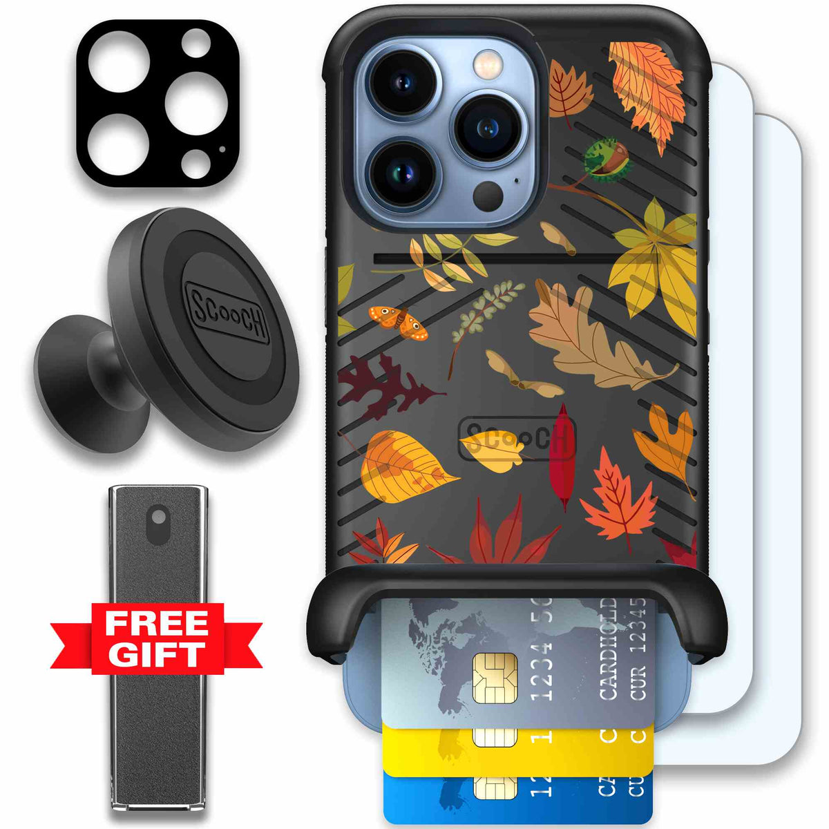 Autumn Leaves multicolored fall foliage pattern on a charcoal scoochzza Wingmate case for iPhone 13 Pro - Defender Bundle
