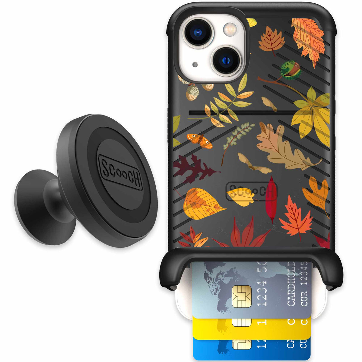 Autumn Leaves multicolored fall foliage pattern on a charcoal scoochzza Wingmate case for iPhone 13 - Starter Bundle