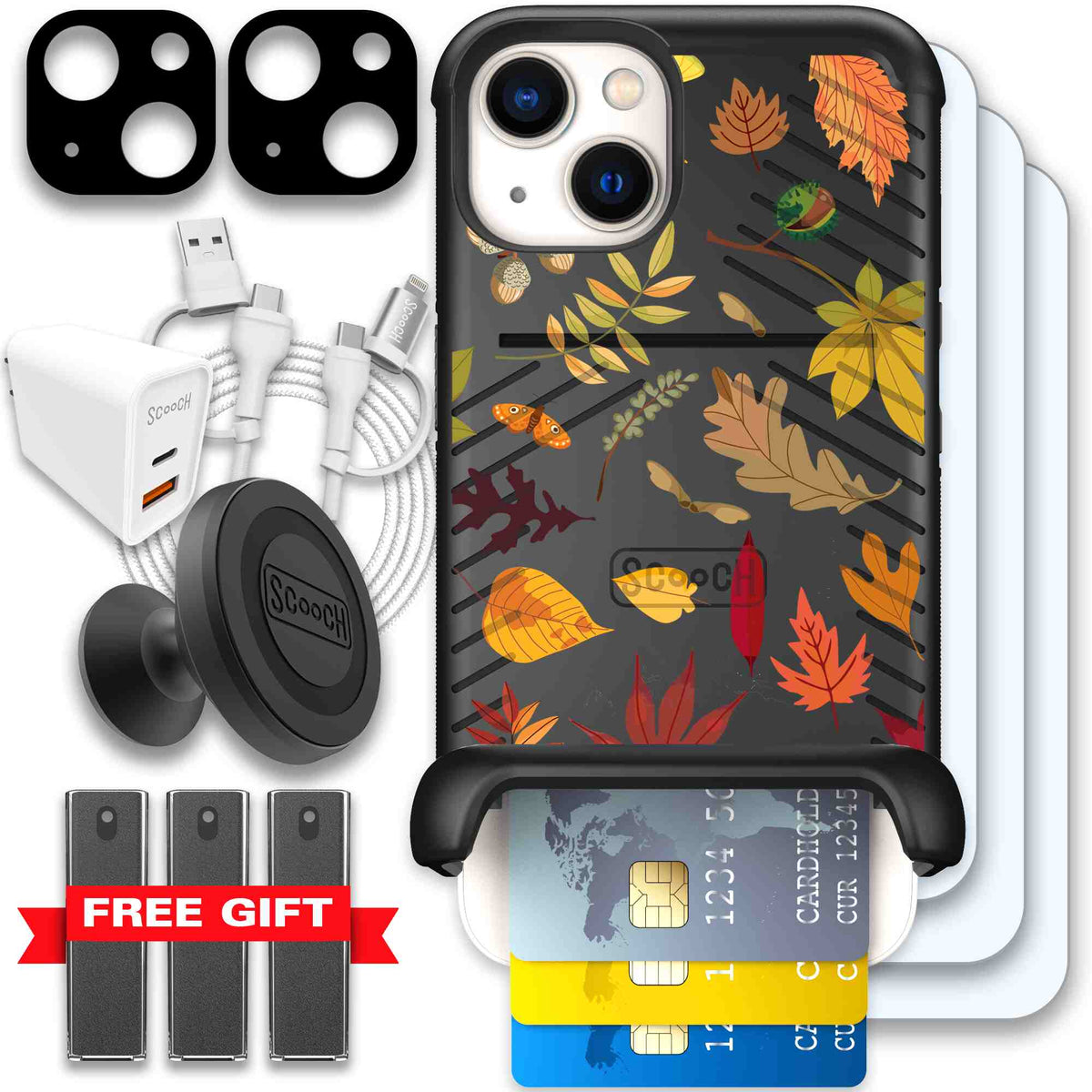 Autumn Leaves multicolored fall foliage pattern on a charcoal scoochzza Wingmate case for iPhone 13 - Ultimate Bundle