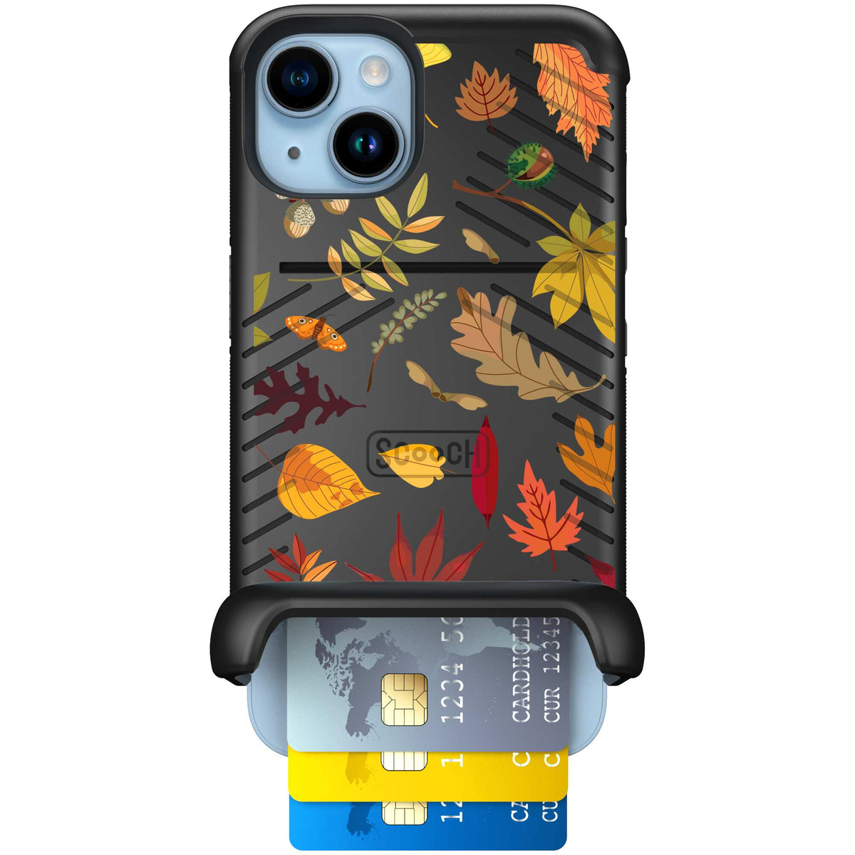 Autumn Leaves multicolored fall foliage pattern on a charcoal scoochzza Wingmate case for iPhone 14