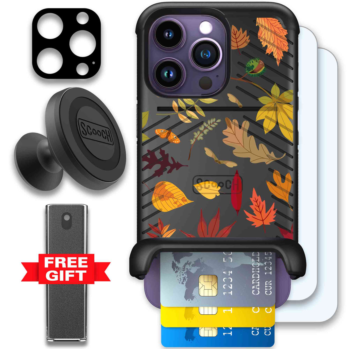 Autumn Leaves multicolored fall foliage pattern on a charcoal scoochzza Wingmate case for iPhone 14 Pro - Defender Bundle