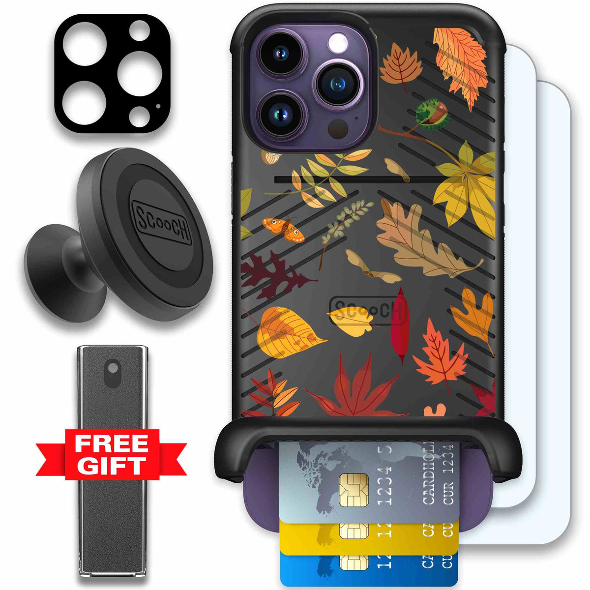 Autumn Leaves multicolored fall foliage pattern on a charcoal scoochzza Wingmate case for iPhone 14 Pro Max - Defender Bundle