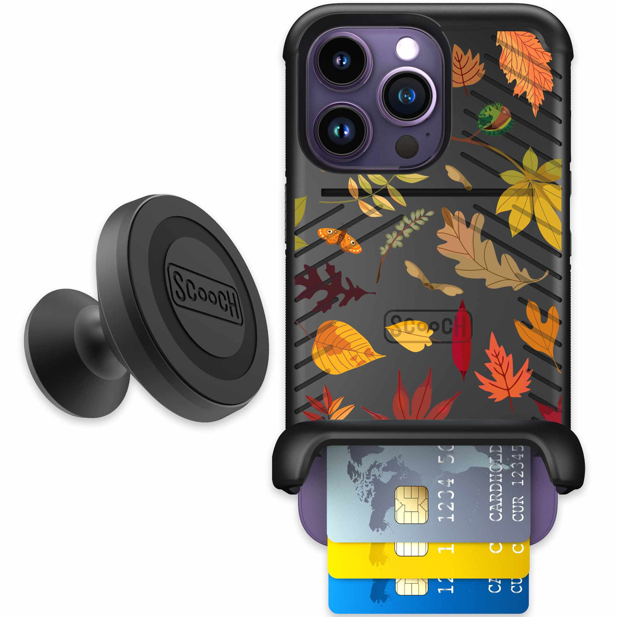Autumn Leaves multicolored fall foliage pattern on a charcoal scoochzza Wingmate case for iPhone 14 Pro - Starter Bundle
