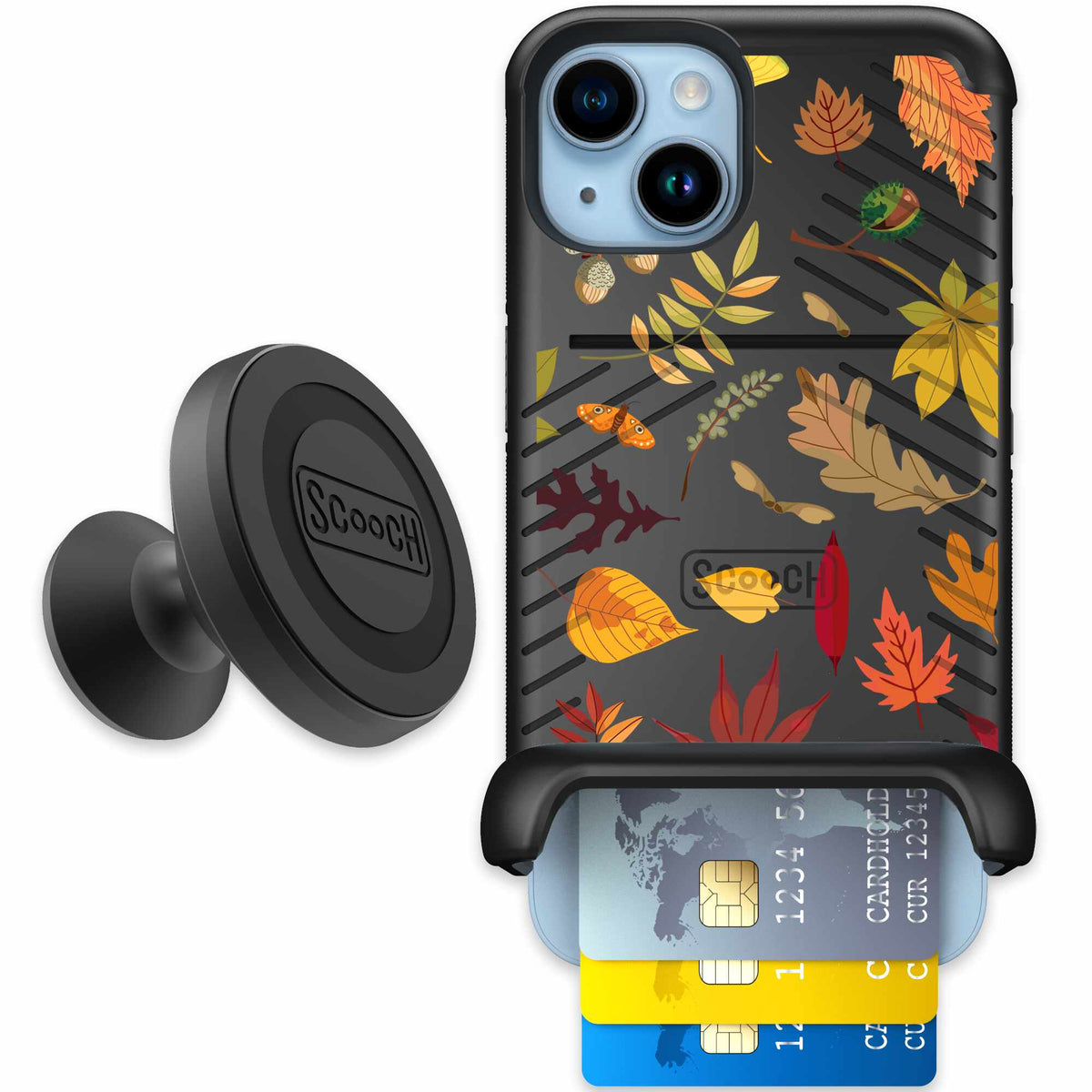 Autumn Leaves multicolored fall foliage pattern on a charcoal scoochzza Wingmate case for iPhone 14 - Starter Bundle