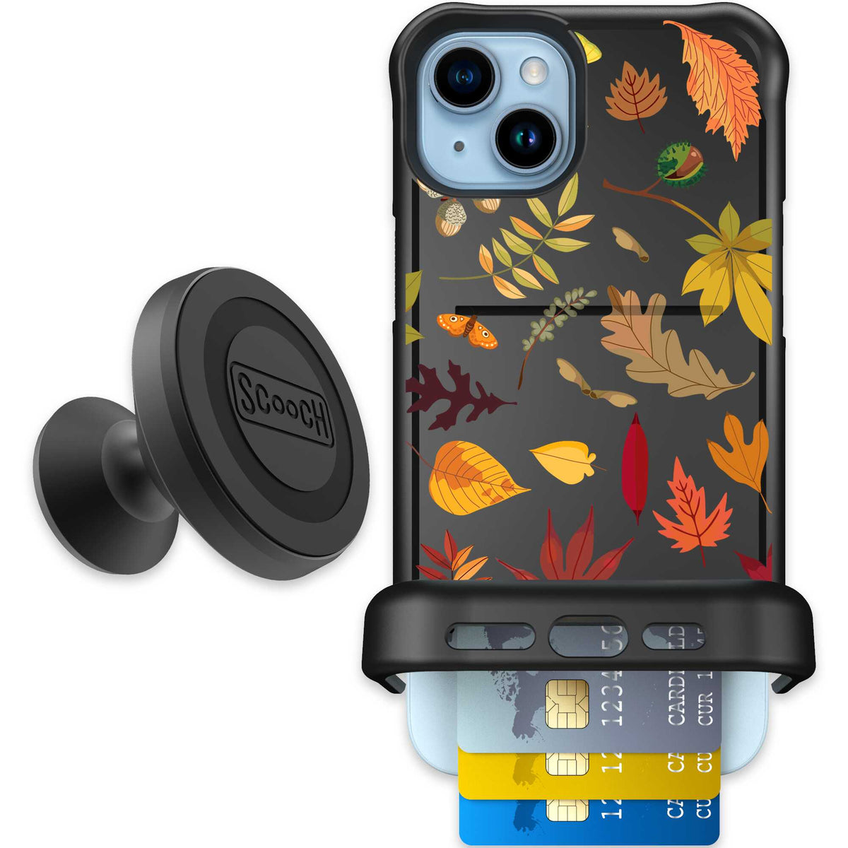 Autumn Leaves multicolored fall foliage pattern on a charcoal scoochzza Wingmate case for iPhone 15 Plus - Starter Bundle
