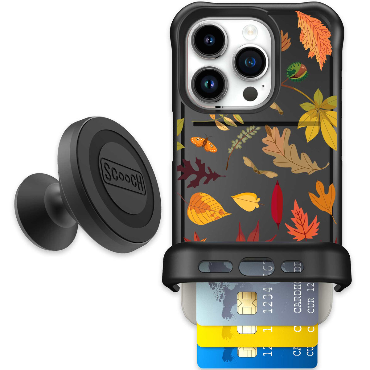 Autumn Leaves multicolored fall foliage pattern on a charcoal scoochzza Wingmate case for iPhone 15 Pro - Starter Bundle