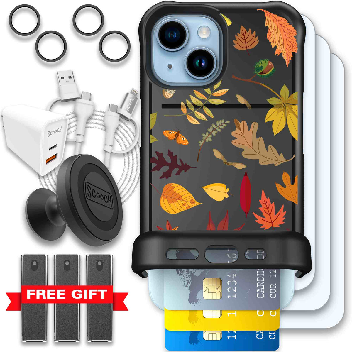 Autumn Leaves multicolored fall foliage pattern on a charcoal scoochzza Wingmate case for iPhone 15 - Ultimate Bundle