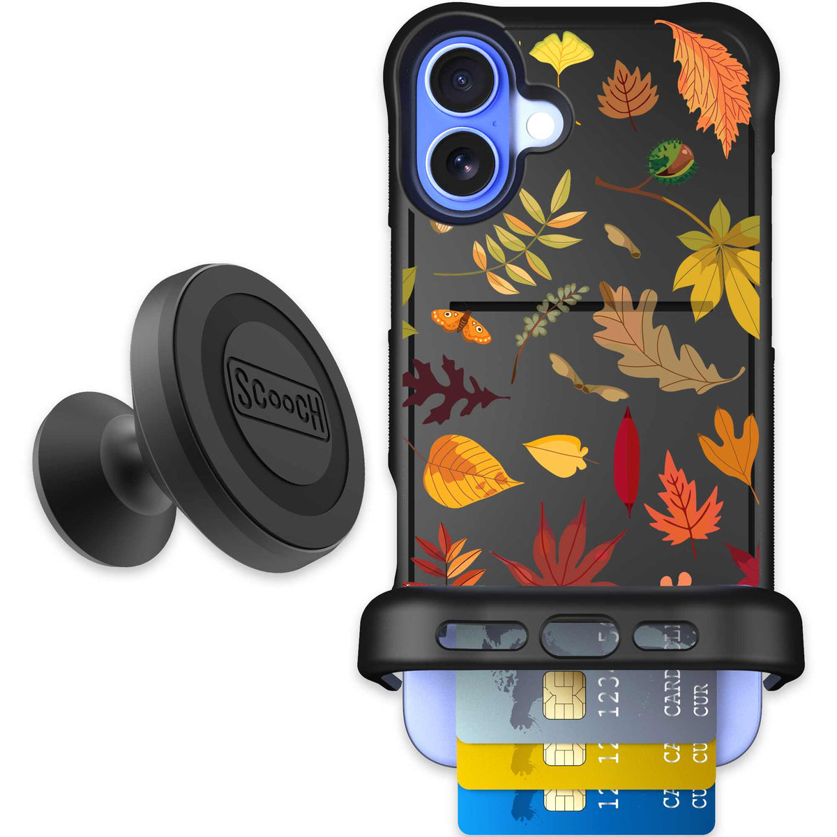 Autumn Leaves multicolored fall foliage pattern on a charcoal scoochzza Wingmate case for iPhone 16 Plus - Starter Bundle