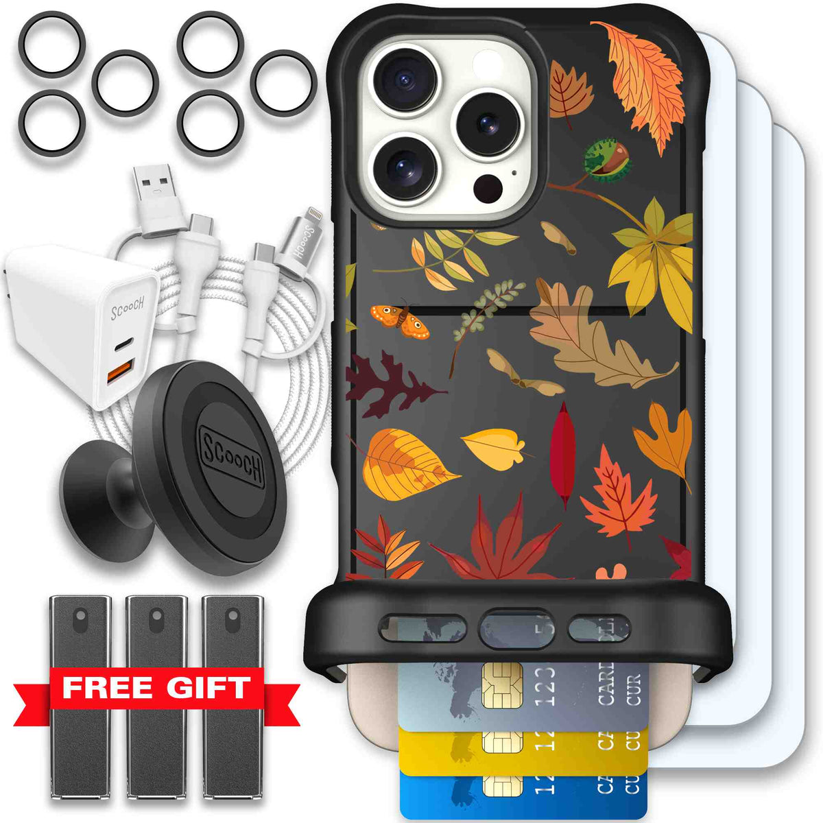 Autumn Leaves multicolored fall foliage pattern on a charcoal scoochzza Wingmate case for iPhone 16 Pro Max - Ultimate Bundle